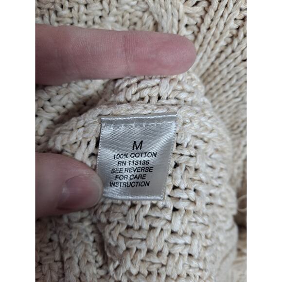 Leo‎ & Nicole Women's Cotton Beige Cable Knitted Mock Neck Sweater Size M - Picture 6 of 7